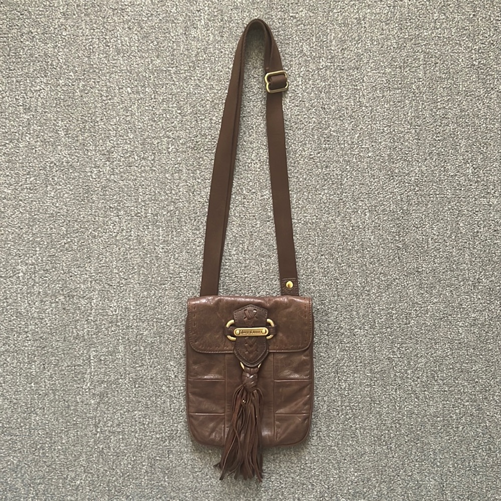 JUICY COUTURE 100% Leather Crossbody Bag Y2K bag Chocolate brown